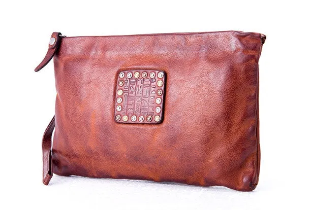 Handmade long wallet leather men phone zip clutch vintage wallet for men