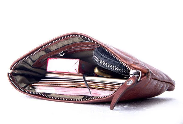 Handmade long wallet leather men phone zip clutch vintage wallet for men