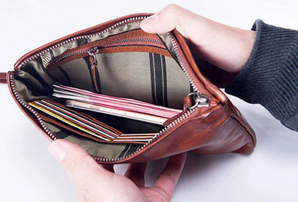 Handmade long wallet leather men phone zip clutch vintage wallet for men
