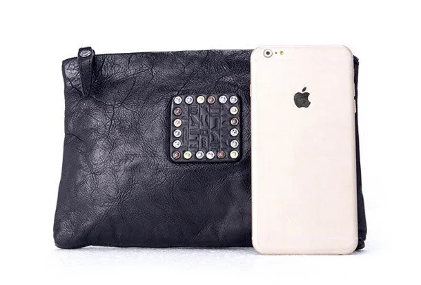 Handmade long wallet leather men phone zip clutch vintage wallet for men