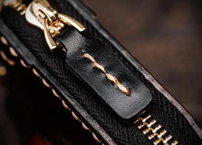 Handmade Mahkla Leather Black Biker Wallet Mens Cool billfold Chain Wallet Trucker Wallet with Chain