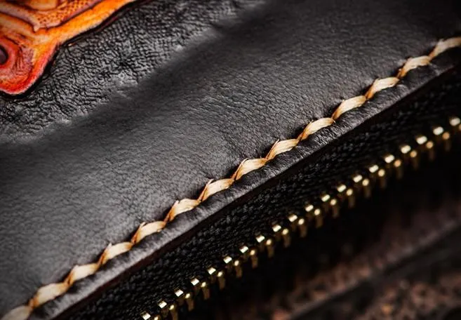 Handmade Mahkla Leather Black Biker Wallet Mens Cool billfold Chain Wallet Trucker Wallet with Chain