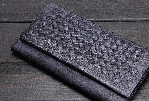 Handmade men long leather wallet men bifold vintage gray long wallet for him