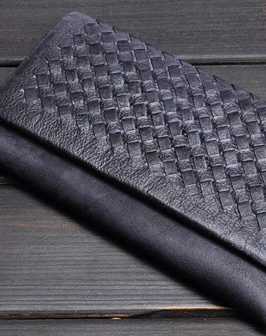 Handmade men long leather wallet men bifold vintage gray long wallet for him