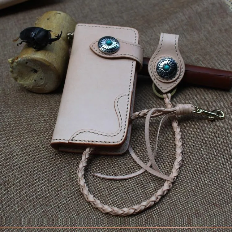 Handmade Mens Leather Biker Chain Wallets Cool Long Biker Wallet with Chain