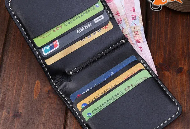 Handmade mens leather Tooled Small wallets carp lotus billfold wallet for men