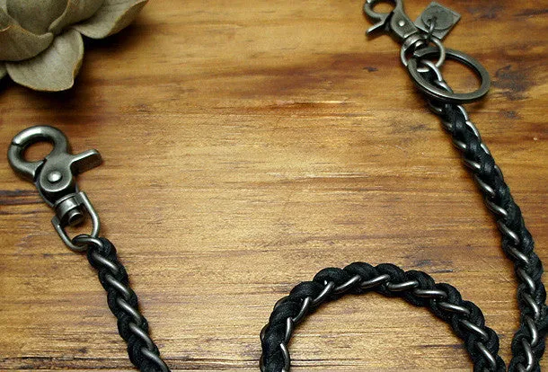Handmade Motorcycle biker wallet chain black heavy coffee leather keychain