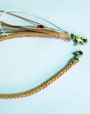 Handmade natural Italian leather braided 8pc Chain with Clip for wallet/purse/clutch