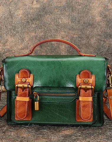 Handmade Small Leather Womens Satchel Shoulder Bags Blue Handbag Crossbody Purse for Ladies