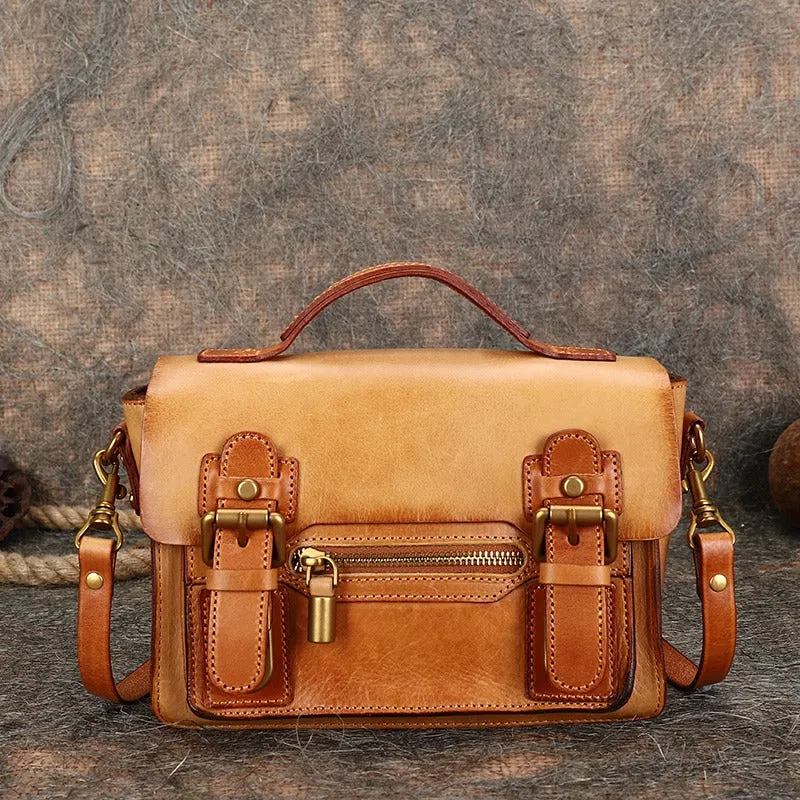 Handmade Small Leather Womens Satchel Shoulder Bags Blue Handbag Crossbody Purse for Ladies