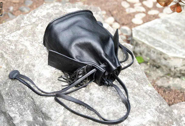 Handmade small phone bucket purse leather crossbody bag shoulder bag women