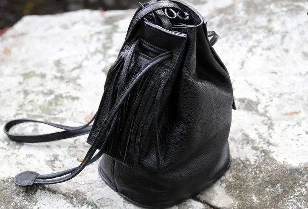 Handmade small phone bucket purse leather crossbody bag shoulder bag women