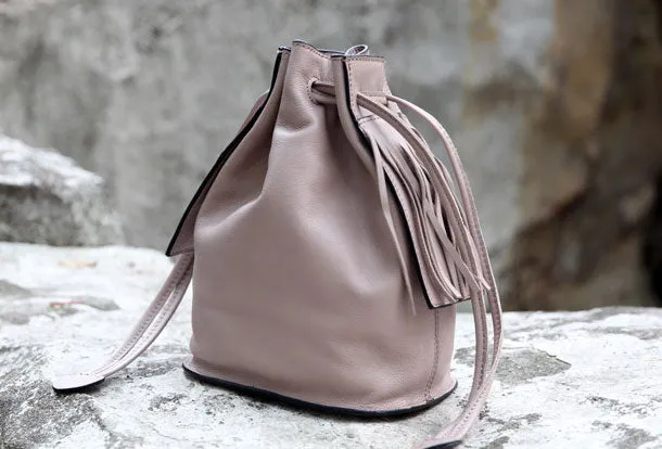 Handmade small phone bucket purse leather crossbody bag shoulder bag women