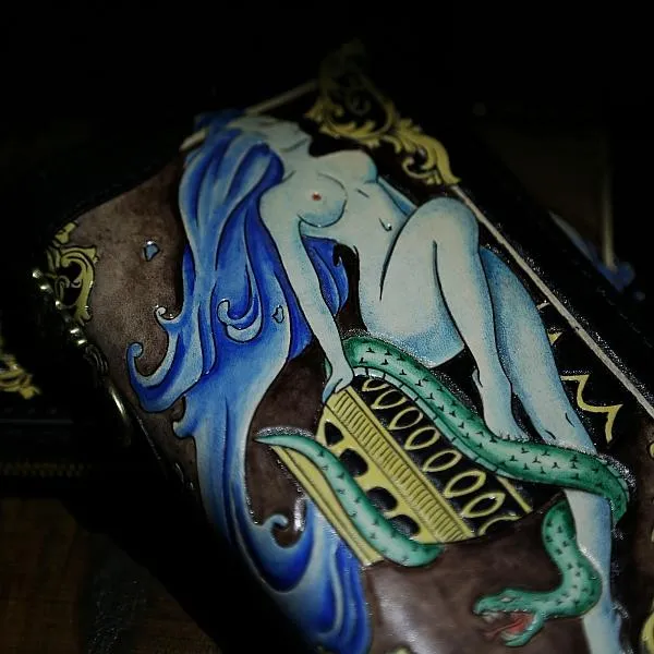Handmade Tooled Leather Biker Wallet Constellation Aquarius Mens Cool Chain Wallet Wallet with Chain