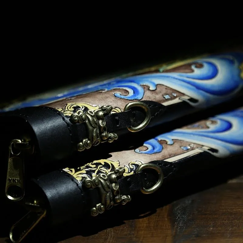 Handmade Tooled Leather Biker Wallet Constellation Aquarius Mens Cool Chain Wallet Wallet with Chain