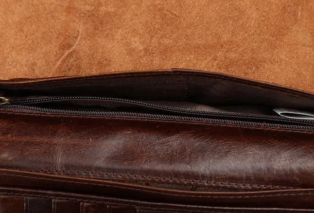 Handmade Vintage Bifold Coffee Men Leather Long wallet clutch purse For Men