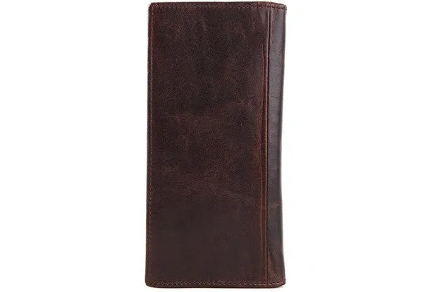 Handmade Vintage Bifold Coffee Men Leather Long wallet clutch purse For Men