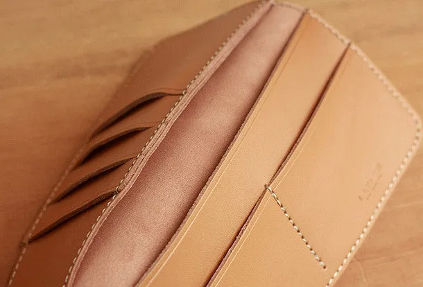 Handmade vintage leather clutch bag long wallet multi ID card holders slots for men