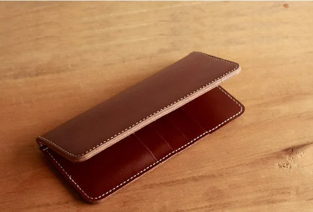 Handmade vintage leather clutch bag long wallet multi ID card holders slots for men