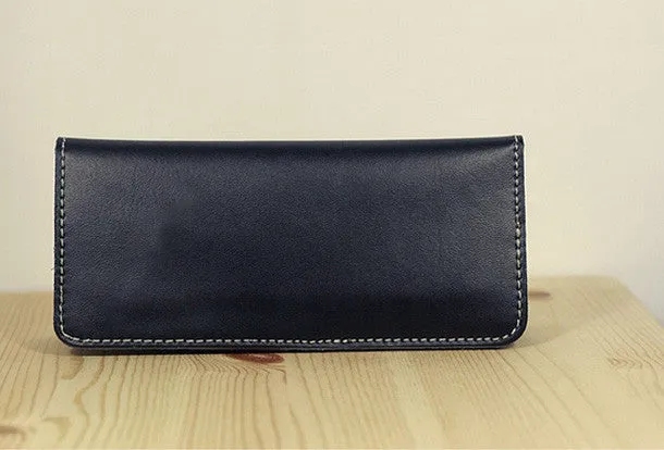Handmade vintage leather clutch bag long wallet multi ID card holders slots for men