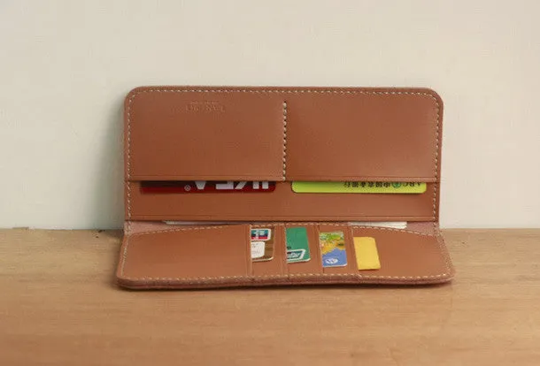 Handmade vintage leather clutch bag long wallet multi ID card holders slots for men