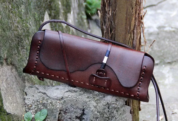 Handmade women vintage leather small clutch crossbody Shoulder Bag for girl