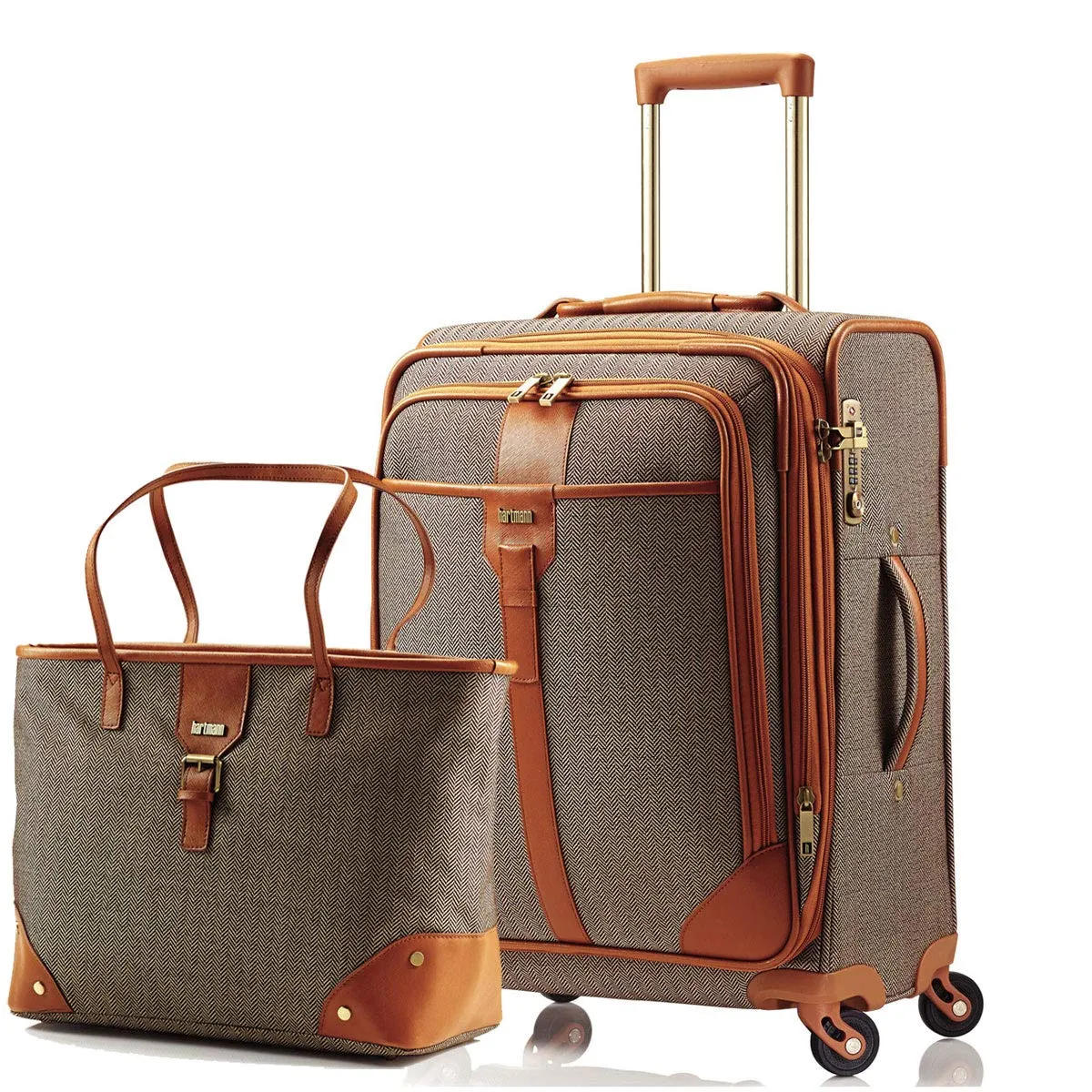 Hartmann Herringbone Luxe Softside Carry-On Set Terracotta