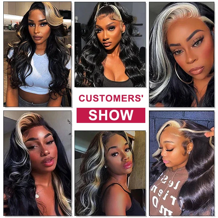Highlight Skunk Stripe Wig 4x4/13x4 Lace Frontal Wig Body Wave Human Hair
