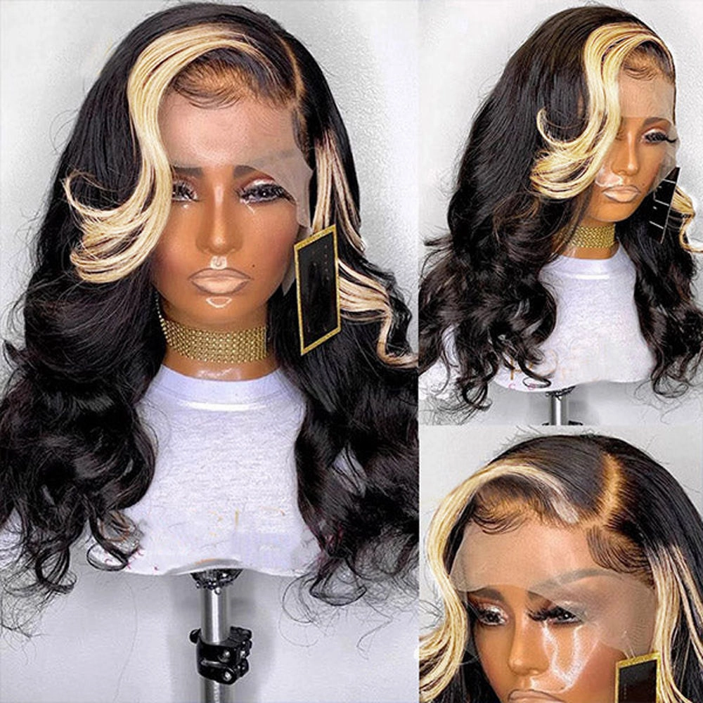 Highlight Skunk Stripe Wig 4x4/13x4 Lace Frontal Wig Body Wave Human Hair