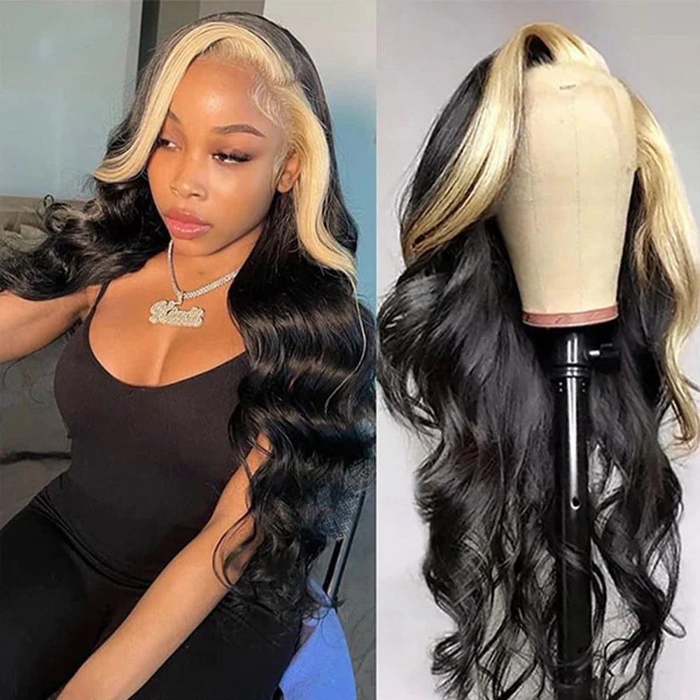 Highlight Skunk Stripe Wig 4x4/13x4 Lace Frontal Wig Body Wave Human Hair