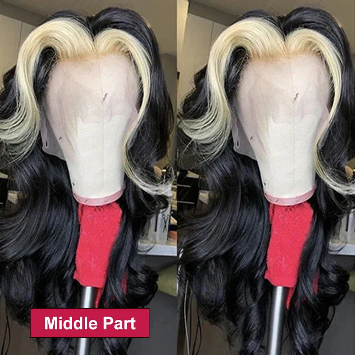 Highlight Skunk Stripe Wig 4x4/13x4 Lace Frontal Wig Body Wave Human Hair