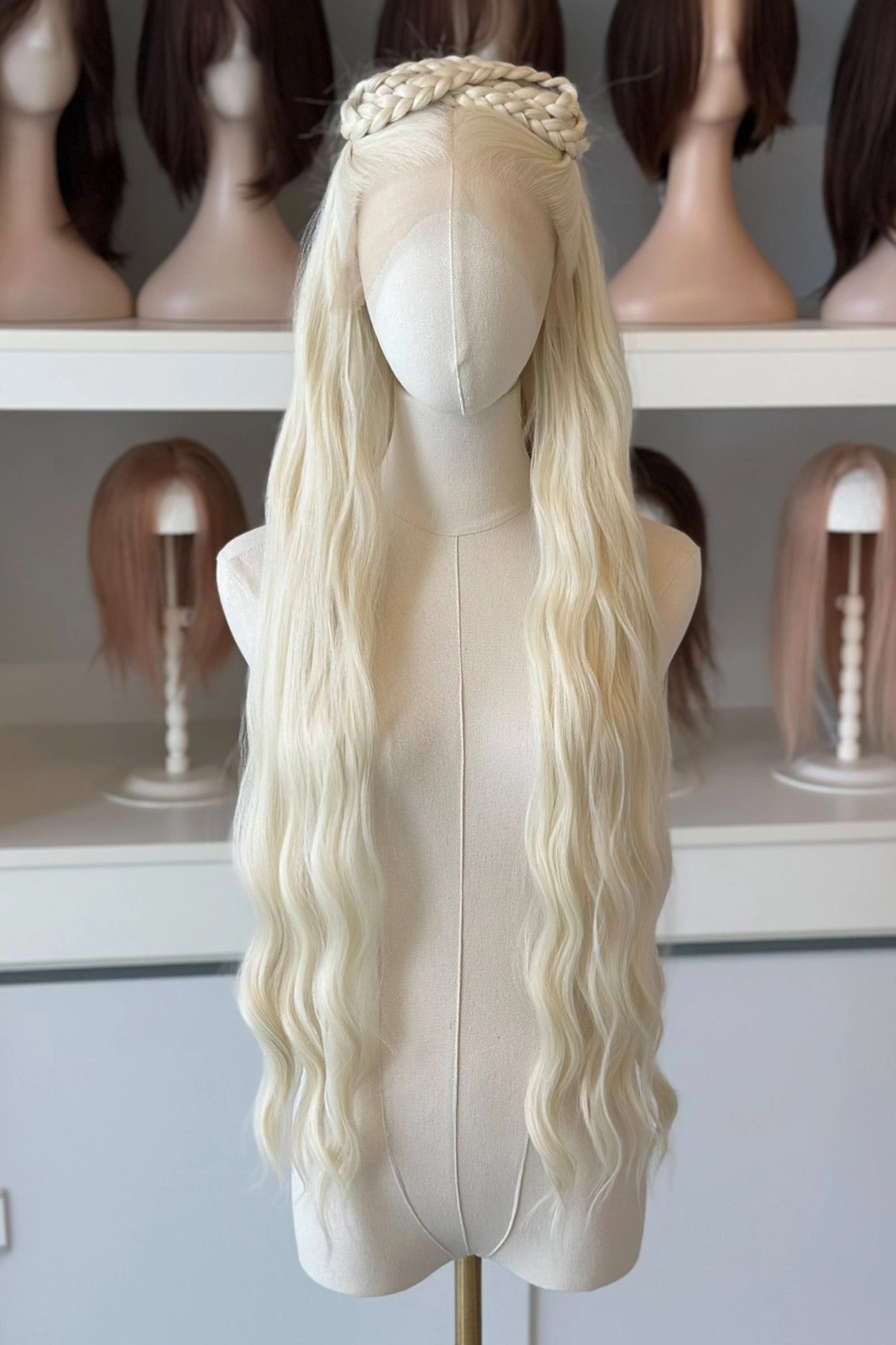Icy Blonde Large Lace 13x6 Long Wavy Wig Daenerys with Lady Gaga Braid