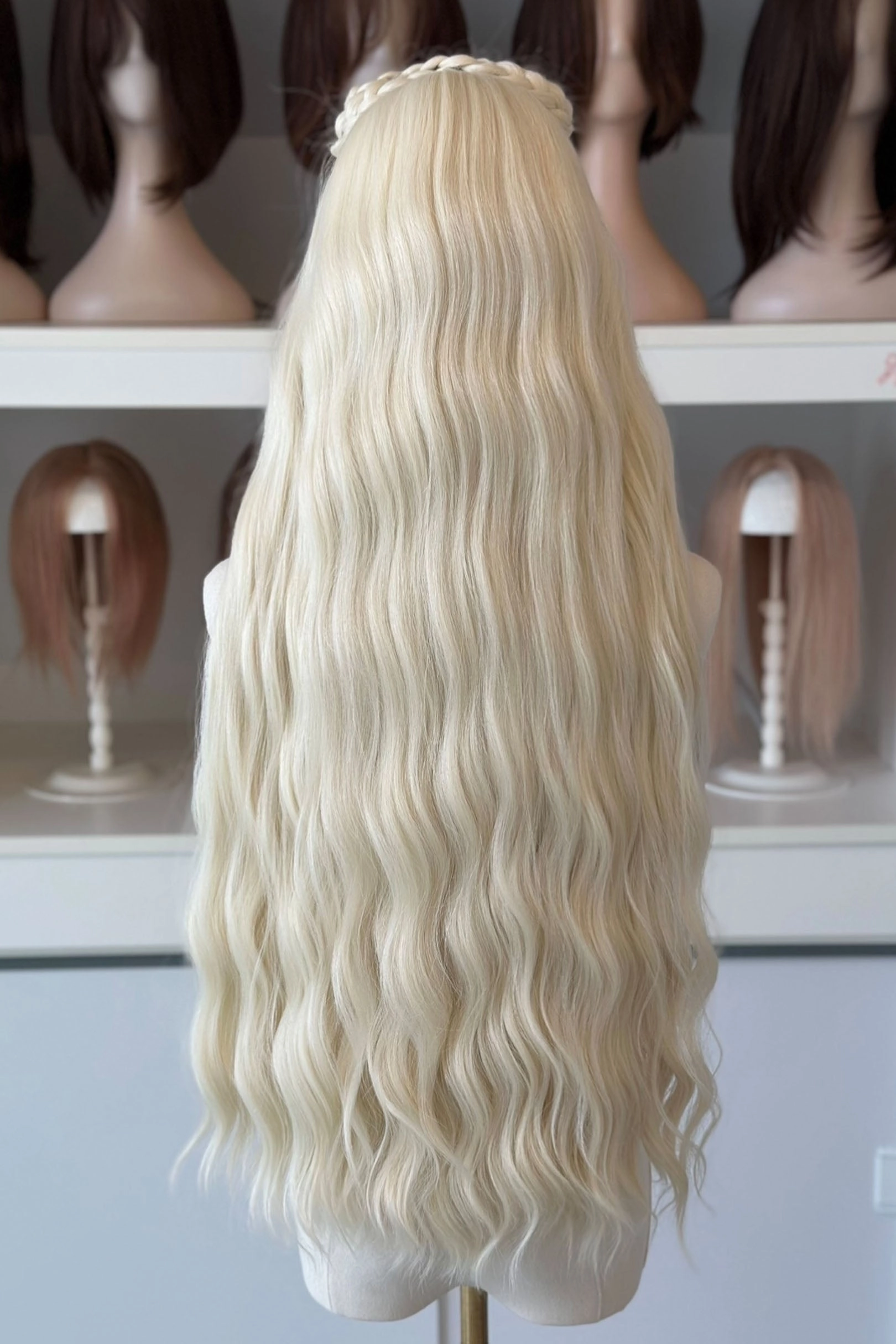 Icy Blonde Large Lace 13x6 Long Wavy Wig Daenerys with Lady Gaga Braid