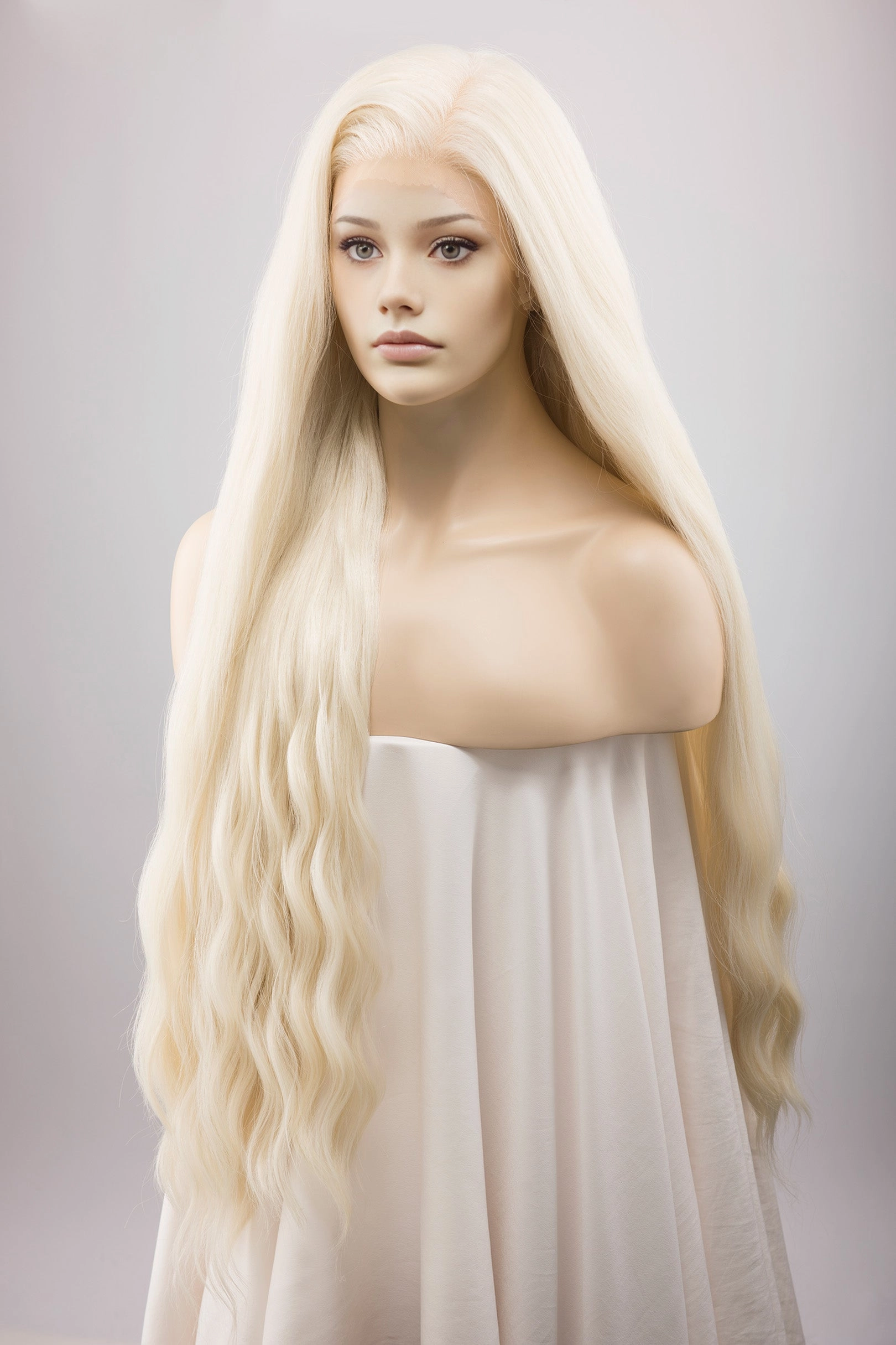Icy Blonde Large Lace 13x6 Long Wavy Wig Daenerys with Lady Gaga Braid