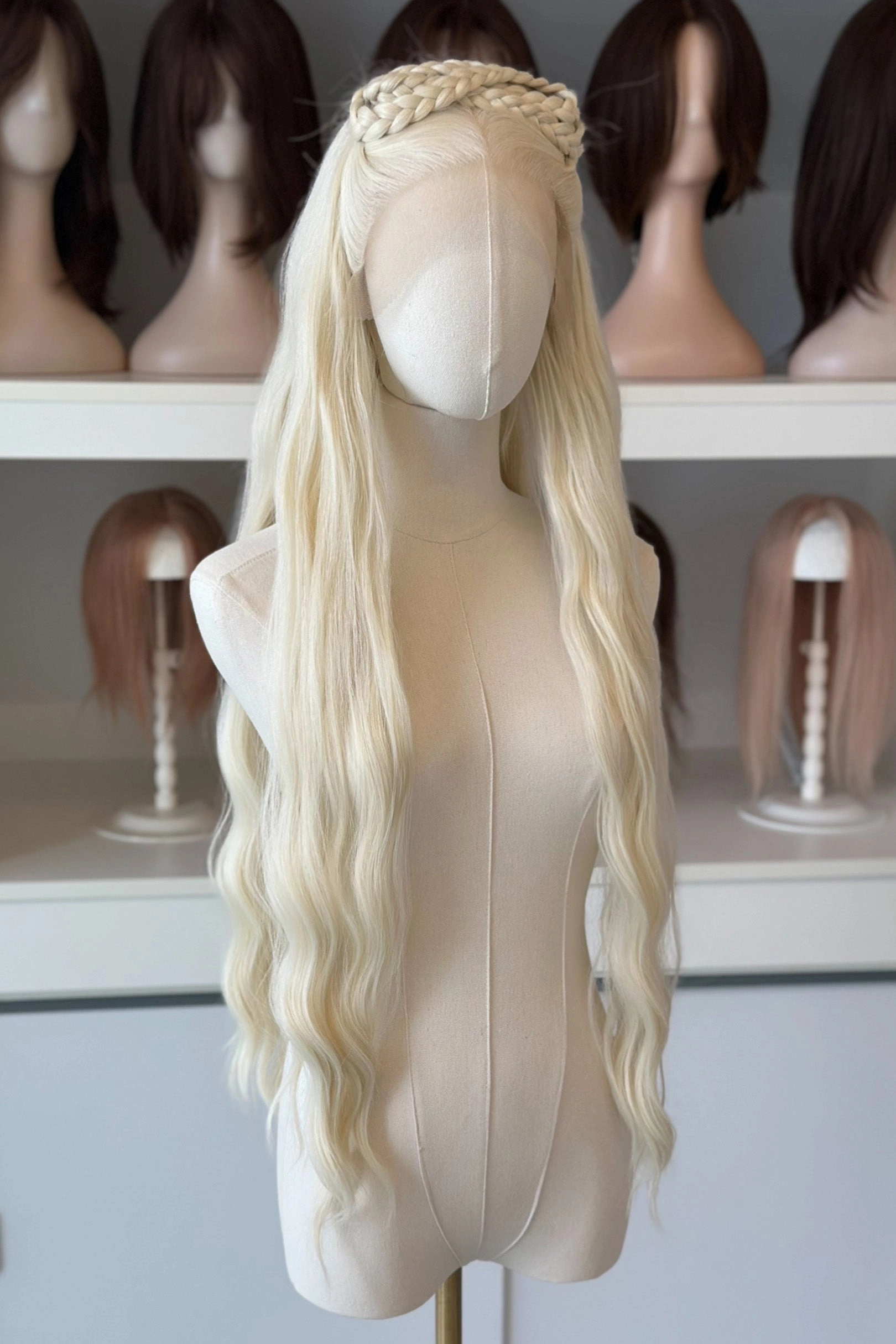 Icy Blonde Large Lace 13x6 Long Wavy Wig Daenerys with Lady Gaga Braid