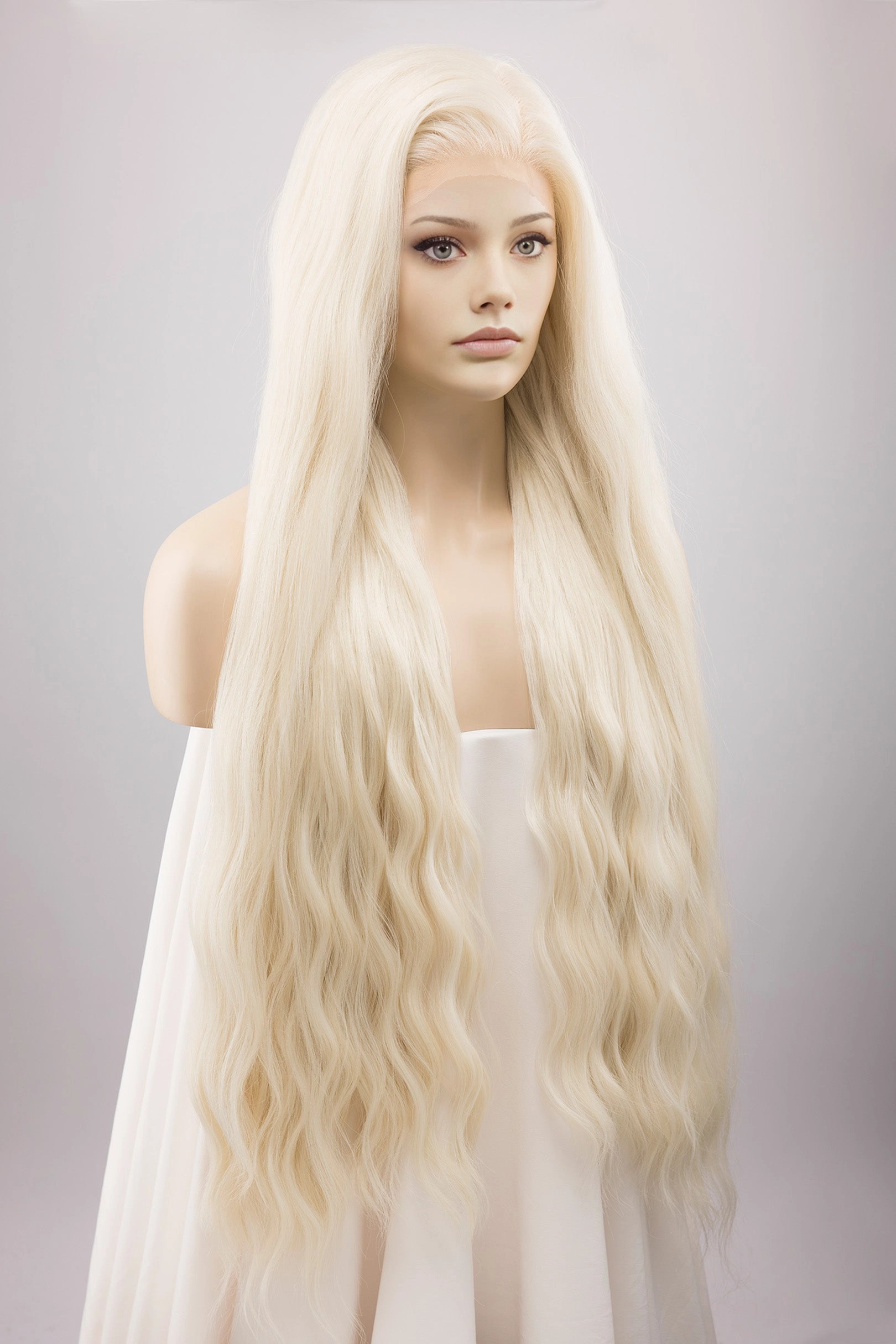 Icy Blonde Large Lace 13x6 Long Wavy Wig Daenerys with Lady Gaga Braid