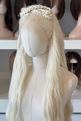 Icy Blonde Large Lace 13x6 Long Wavy Wig Daenerys with Lady Gaga Braid