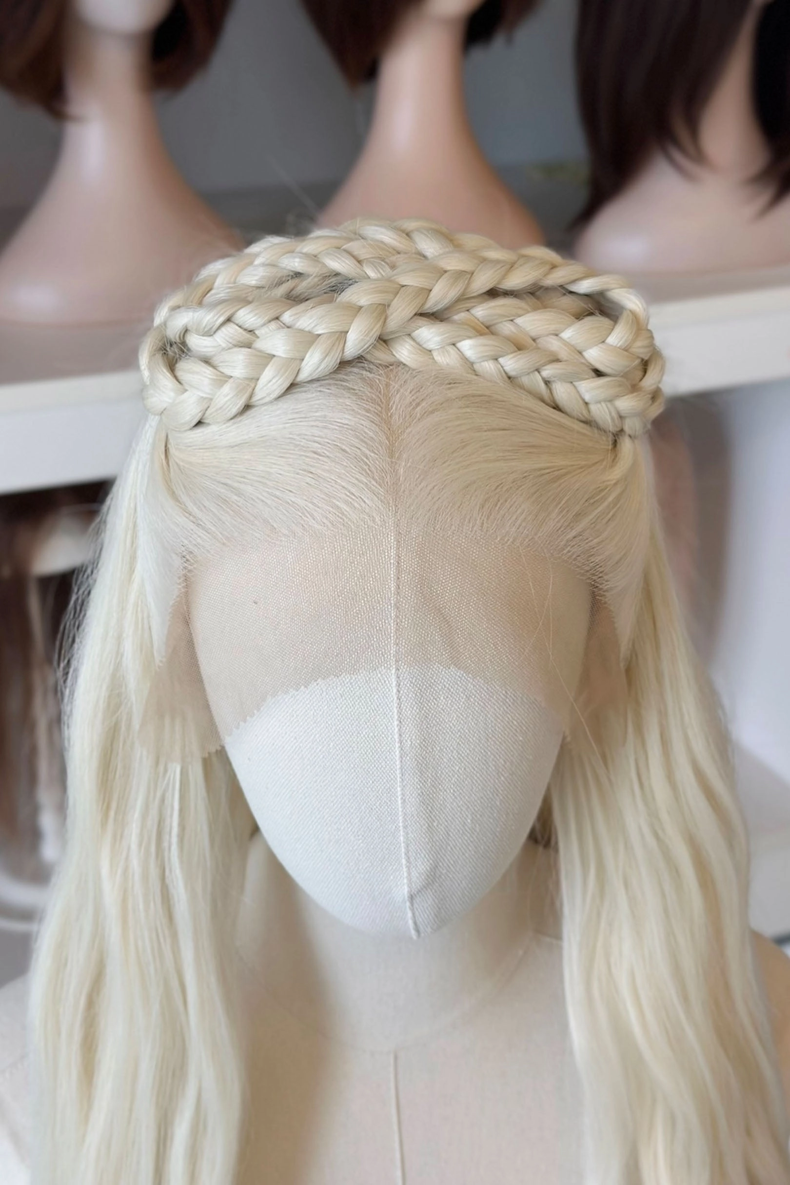 Icy Blonde Large Lace 13x6 Long Wavy Wig Daenerys with Lady Gaga Braid