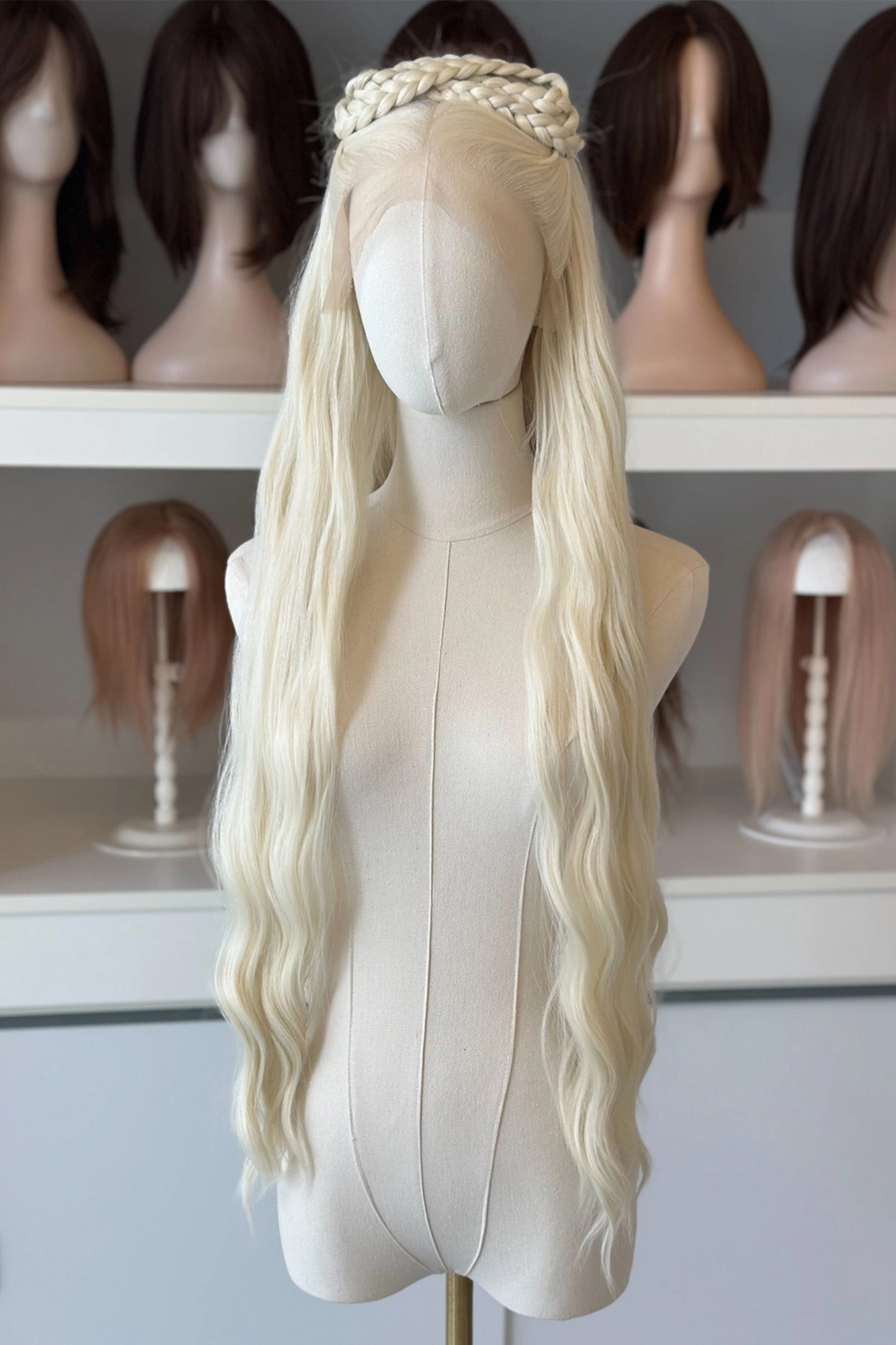 Icy Blonde Large Lace 13x6 Long Wavy Wig Daenerys with Lady Gaga Braid