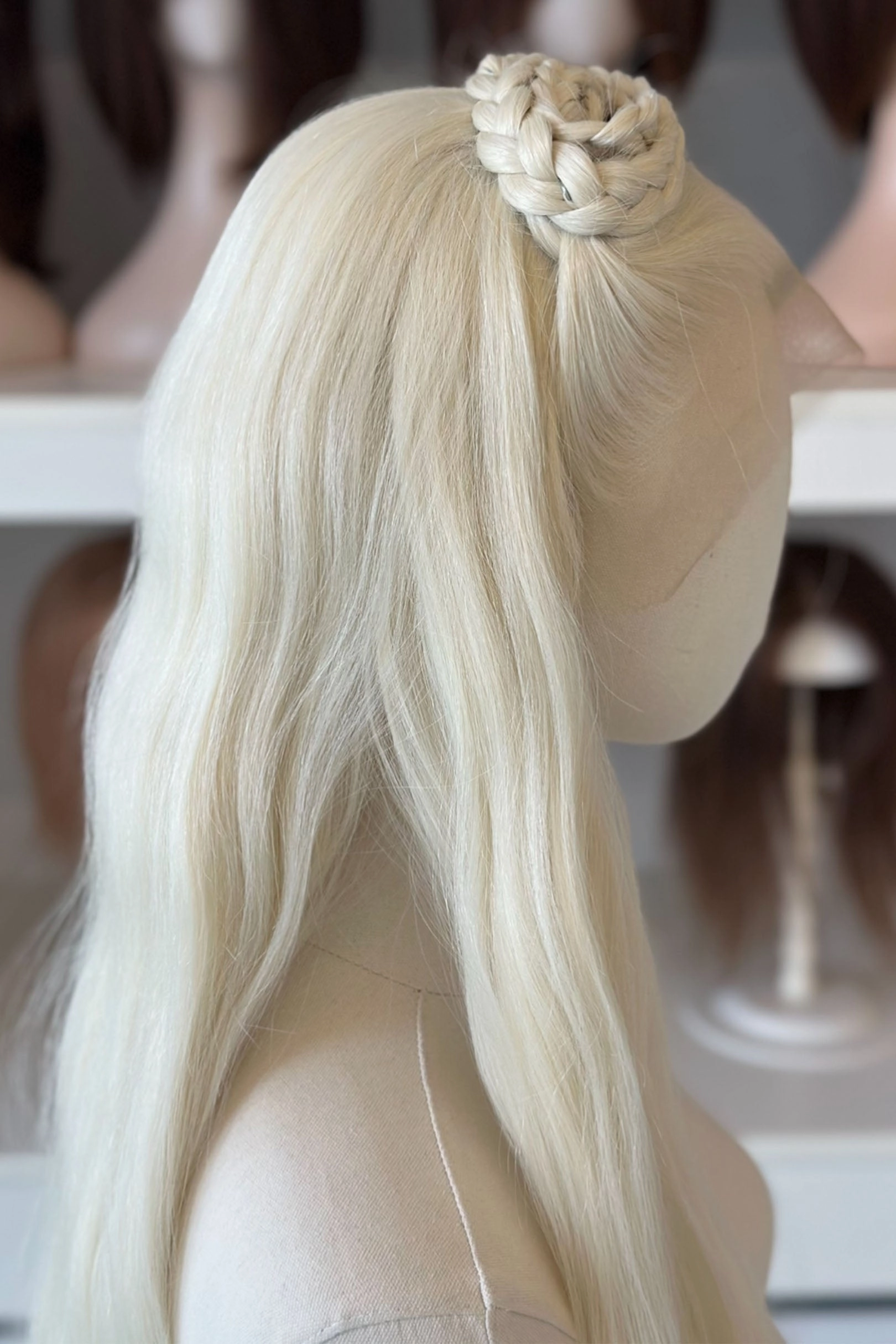 Icy Blonde Large Lace 13x6 Long Wavy Wig Daenerys with Lady Gaga Braid