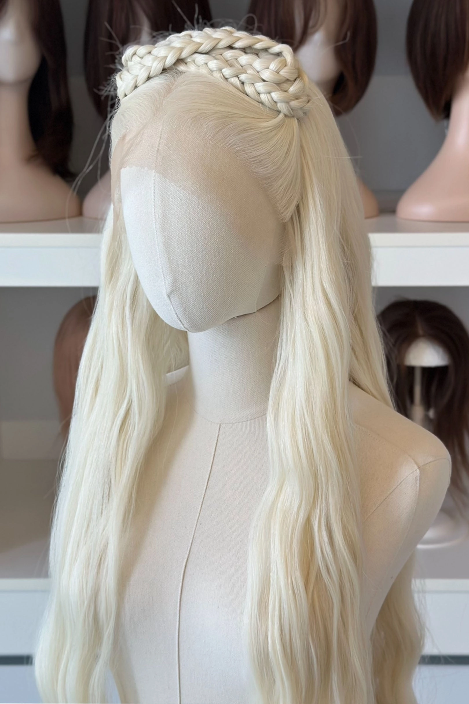 Icy Blonde Large Lace 13x6 Long Wavy Wig Daenerys with Lady Gaga Braid