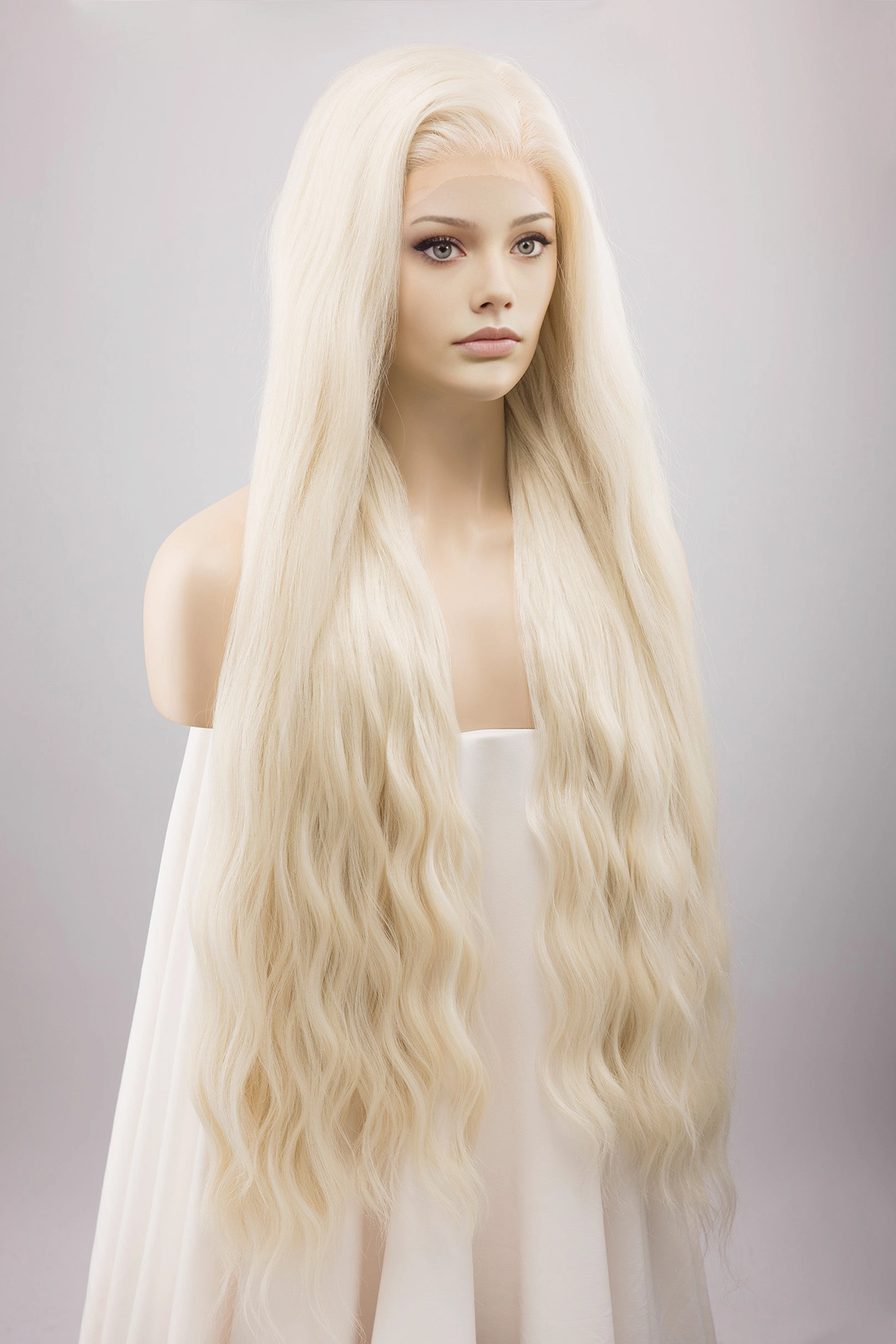 Icy Blonde Large Lace 13x6 Long Wavy Wig Daenerys with Space Buns