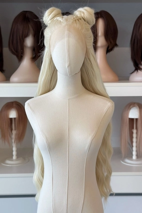 Icy Blonde Large Lace 13x6 Long Wavy Wig Daenerys with Space Buns