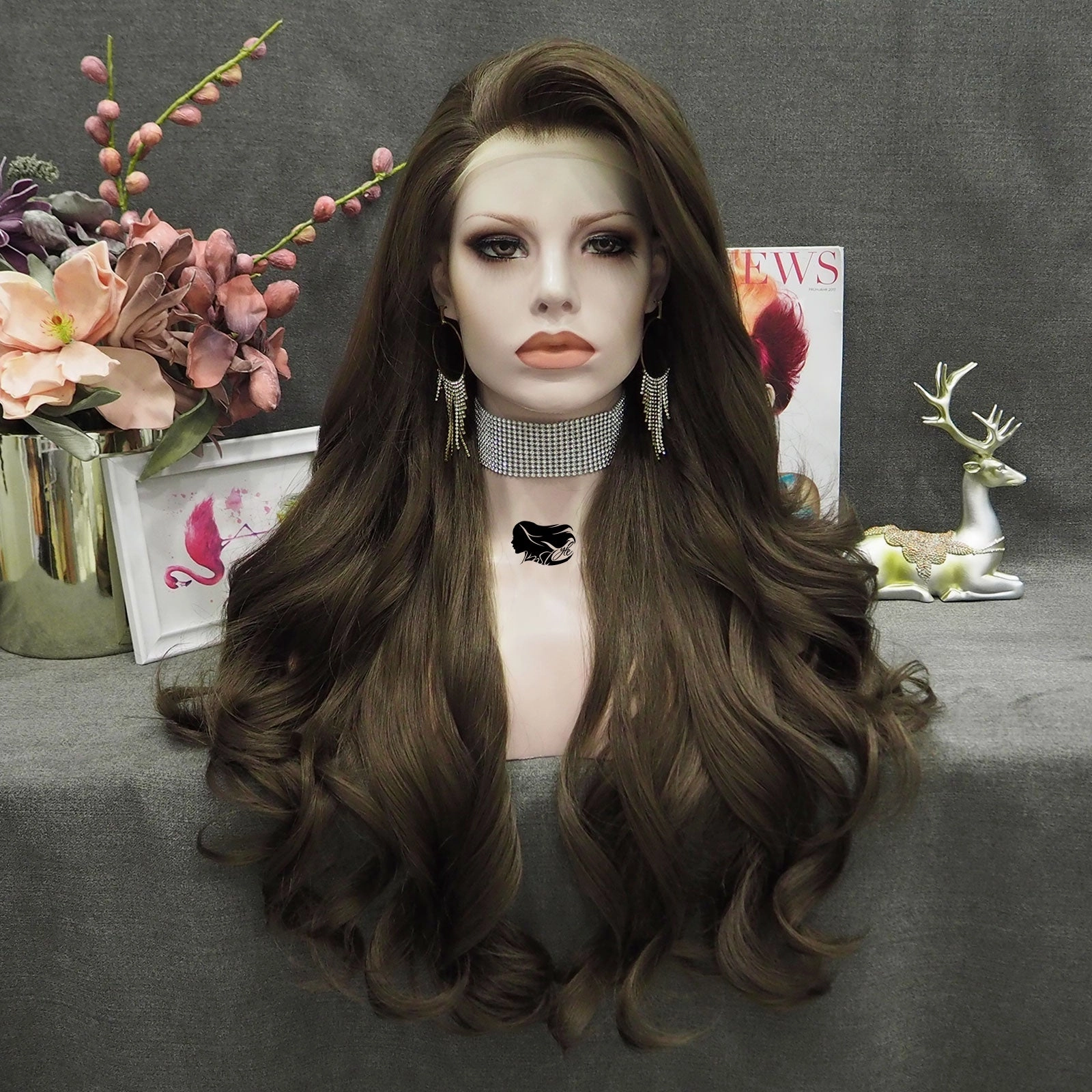 IMSTYLE Bella - Natural Brown Long Wavy Synthetic Lace Front Daily Wig