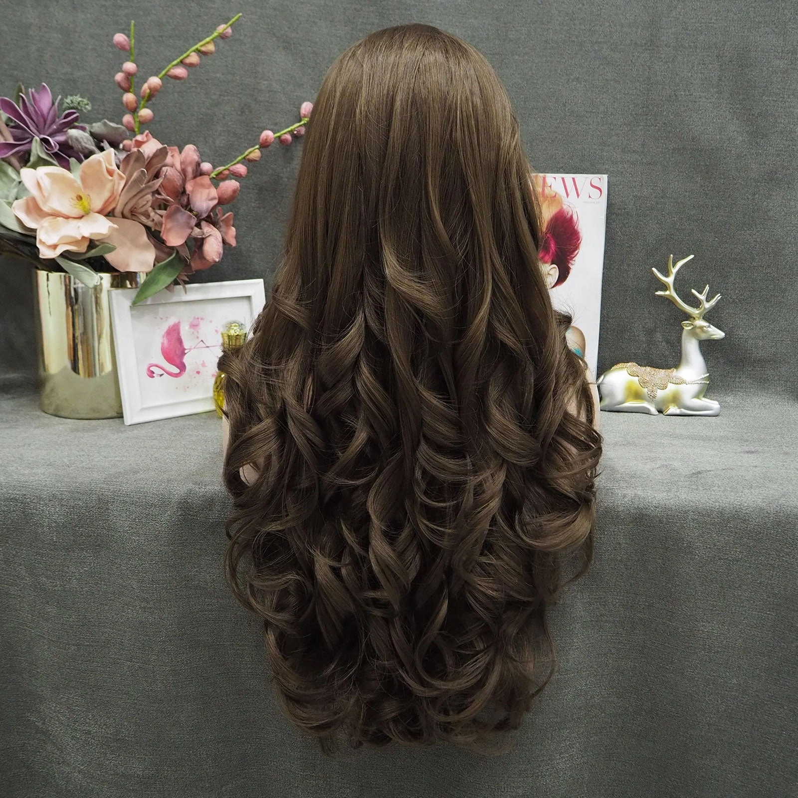 IMSTYLE Bella - Natural Brown Long Wavy Synthetic Lace Front Daily Wig