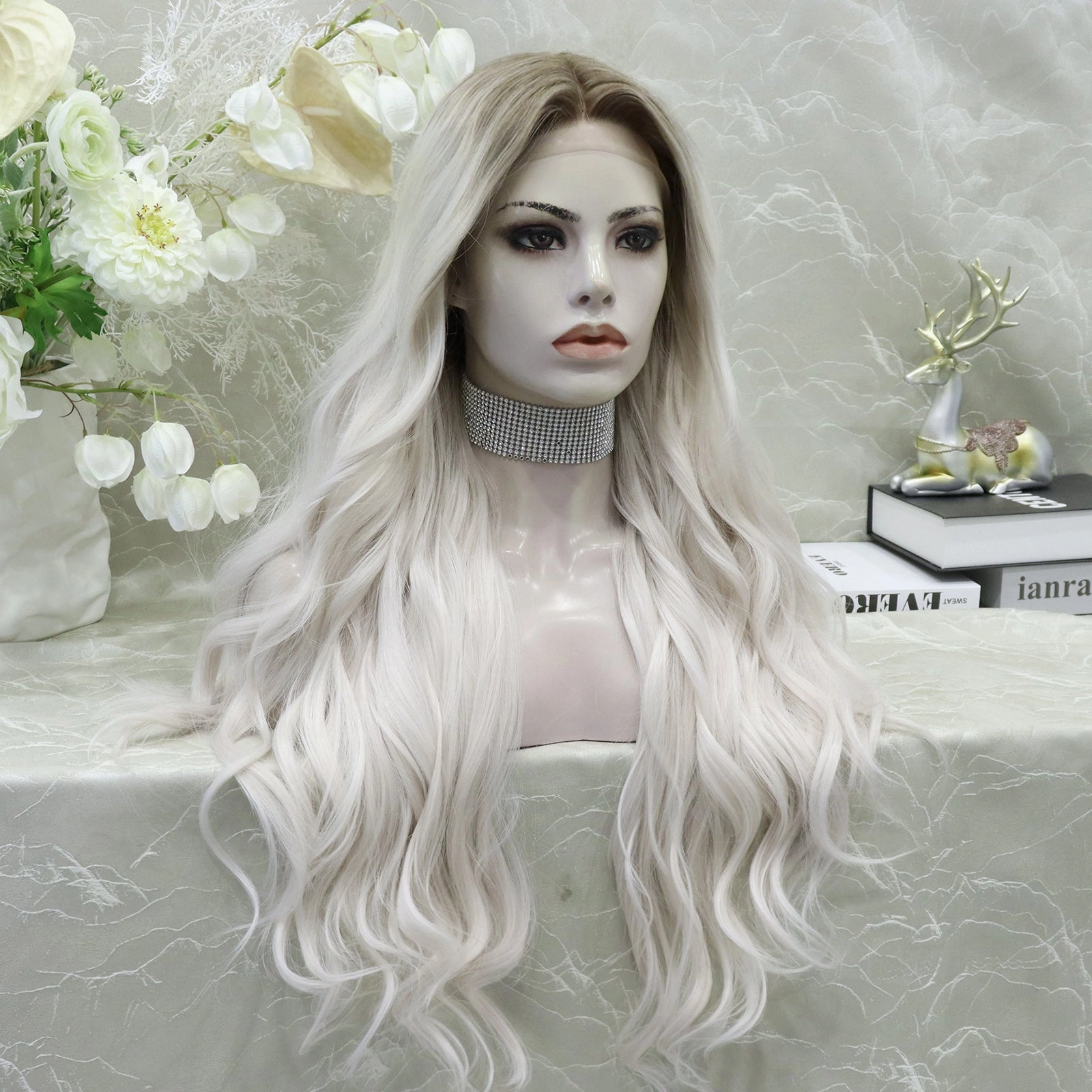 Imstyle Joy plutinum blonde dark root T part lace front synthetic wig