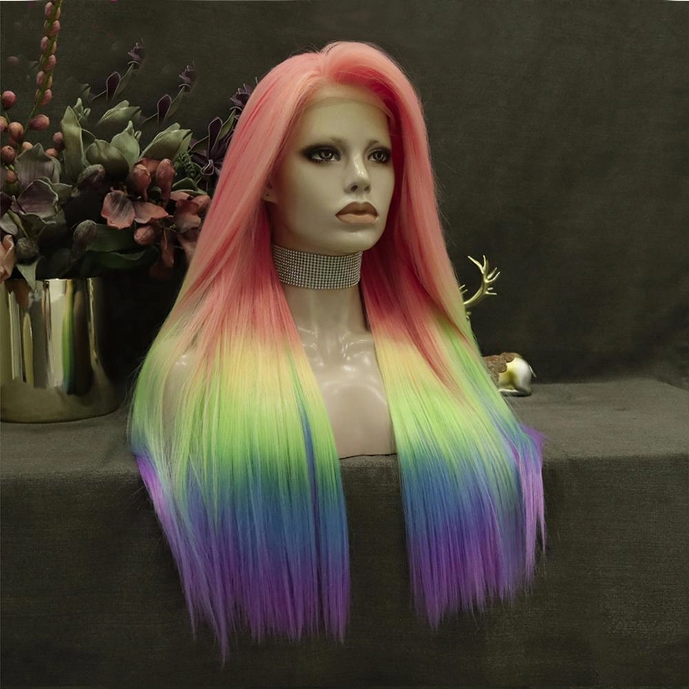 IMstyle new rainbow Morning Color Wigs | Lace Long Straight Wigs | Synthetic Wigs | 26 inch | Daily DIY | Holiday Headwear