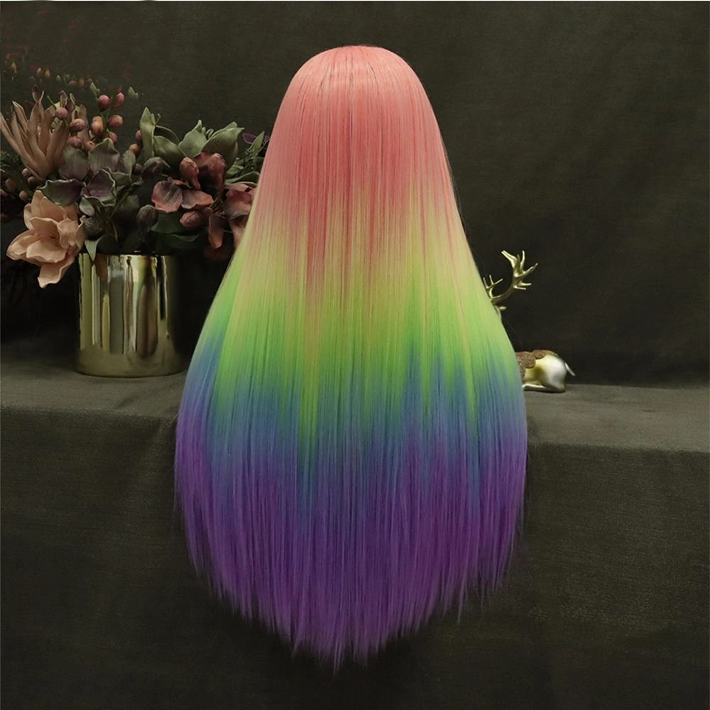 IMstyle new rainbow Morning Color Wigs | Lace Long Straight Wigs | Synthetic Wigs | 26 inch | Daily DIY | Holiday Headwear
