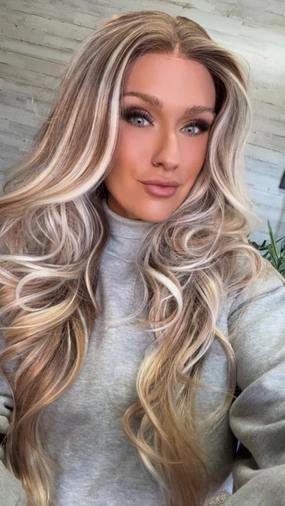 IMstyle Stacy Apricot Blonde with beige Highlight Big layer lace wig 13*4 free Parting Daily Dating Wig-F100-1T2440 (Nicole)