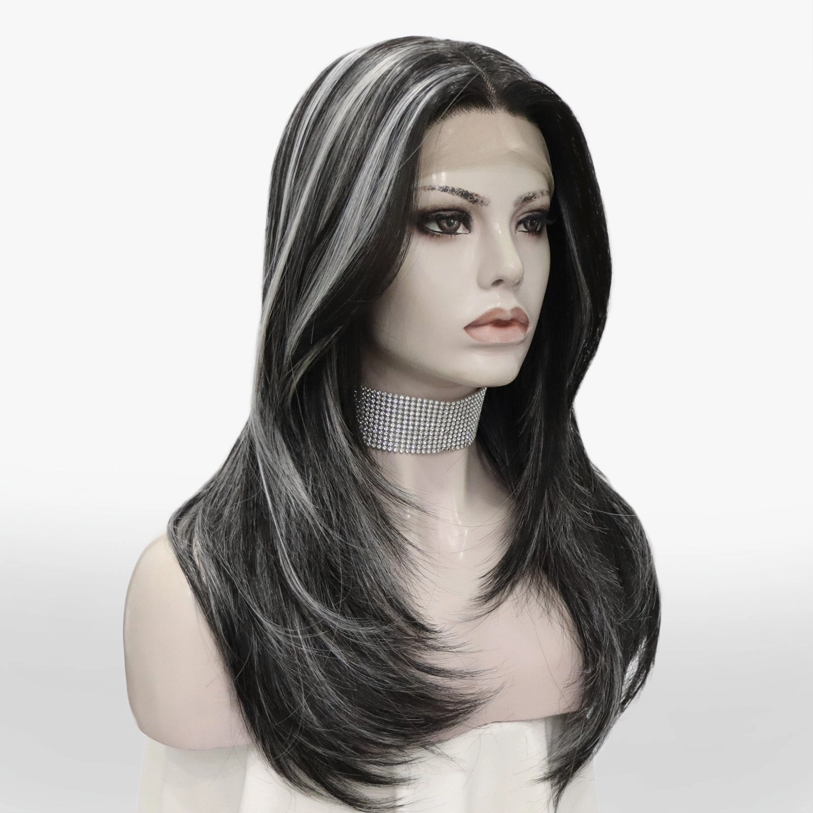 imstyle Yvonne black with Highlight layers cut salt and pepper style lace Front wig